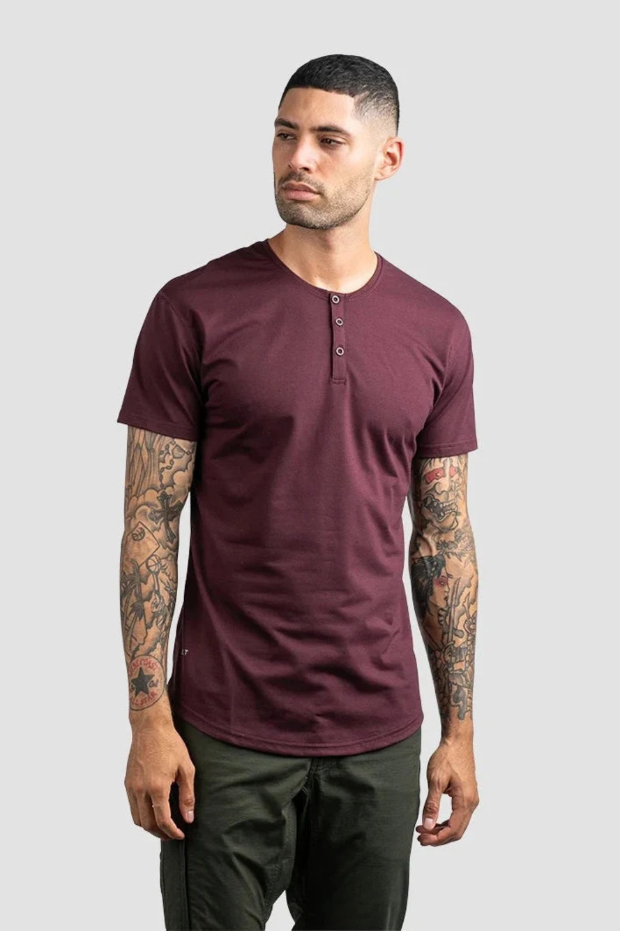 BYLT Maroon Drop-Cut Lux 4-way Stretch Henley/59499
